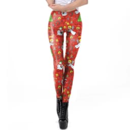 Nadanbao Santa Claus Snowman Print Leggings Women Red Green Plaid Christmas Pants Sexy Slim Elastic Trousers Xmas Party Bottoms