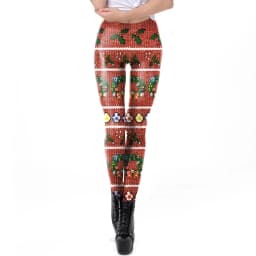 Nadanbao Santa Claus Snowman Print Leggings Women Red Green Plaid Christmas Pants Sexy Slim Elastic Trousers Xmas Party Bottoms