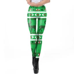Nadanbao Santa Claus Snowman Print Leggings Women Red Green Plaid Christmas Pants Sexy Slim Elastic Trousers Xmas Party Bottoms