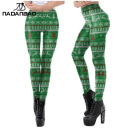 Nadanbao Santa Claus Snowman Print Leggings Women Red Green Plaid Christmas Pants Sexy Slim Elastic Trousers Xmas Party Bottoms