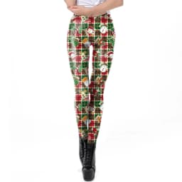 Nadanbao Santa Claus Snowman Print Leggings Women Red Green Plaid Christmas Pants Sexy Slim Elastic Trousers Xmas Party Bottoms