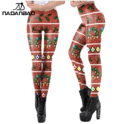 Nadanbao Santa Claus Snowman Print Leggings Women Red Green Plaid Christmas Pants Sexy Slim Elastic Trousers Xmas Party Bottoms