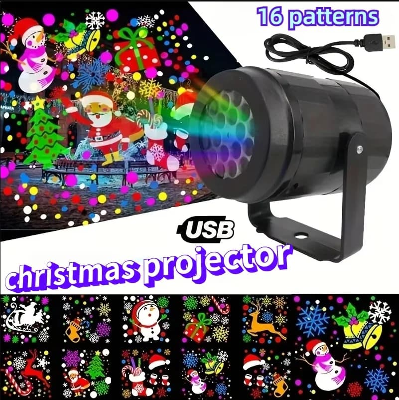 Christmas Projector Light 16 Patterns Rotating LED Projection Lamp Santa Snowflake Pattern Holiday Projector for Xmas Home Party