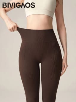 BIVIGAOS Autumn New Lyocell Cotton Vertical Texture Leggings Women High Waist Tight Fitting Sports Comfortable Leisure Leggings