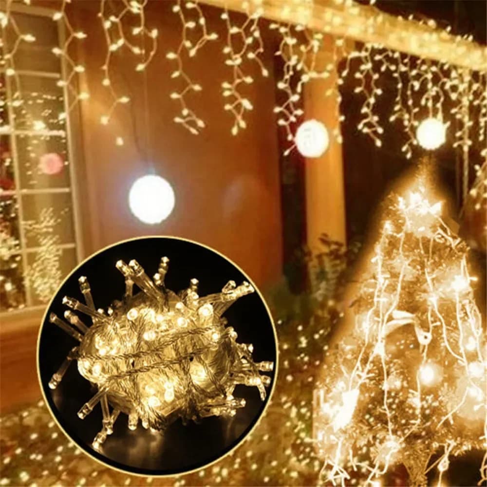 Holiday Icicle String Lights 3.2M 8 Modes Garden Yard Patio Window Roof Eaves Decor Warm White Multicolor Christmas Party Home