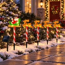 5pcs/set Christmas Solar Stake Lights Santa Sleigh & Reindeer & Sled Outdoor Solar Pathway Light For Garden Yard Festive Decor