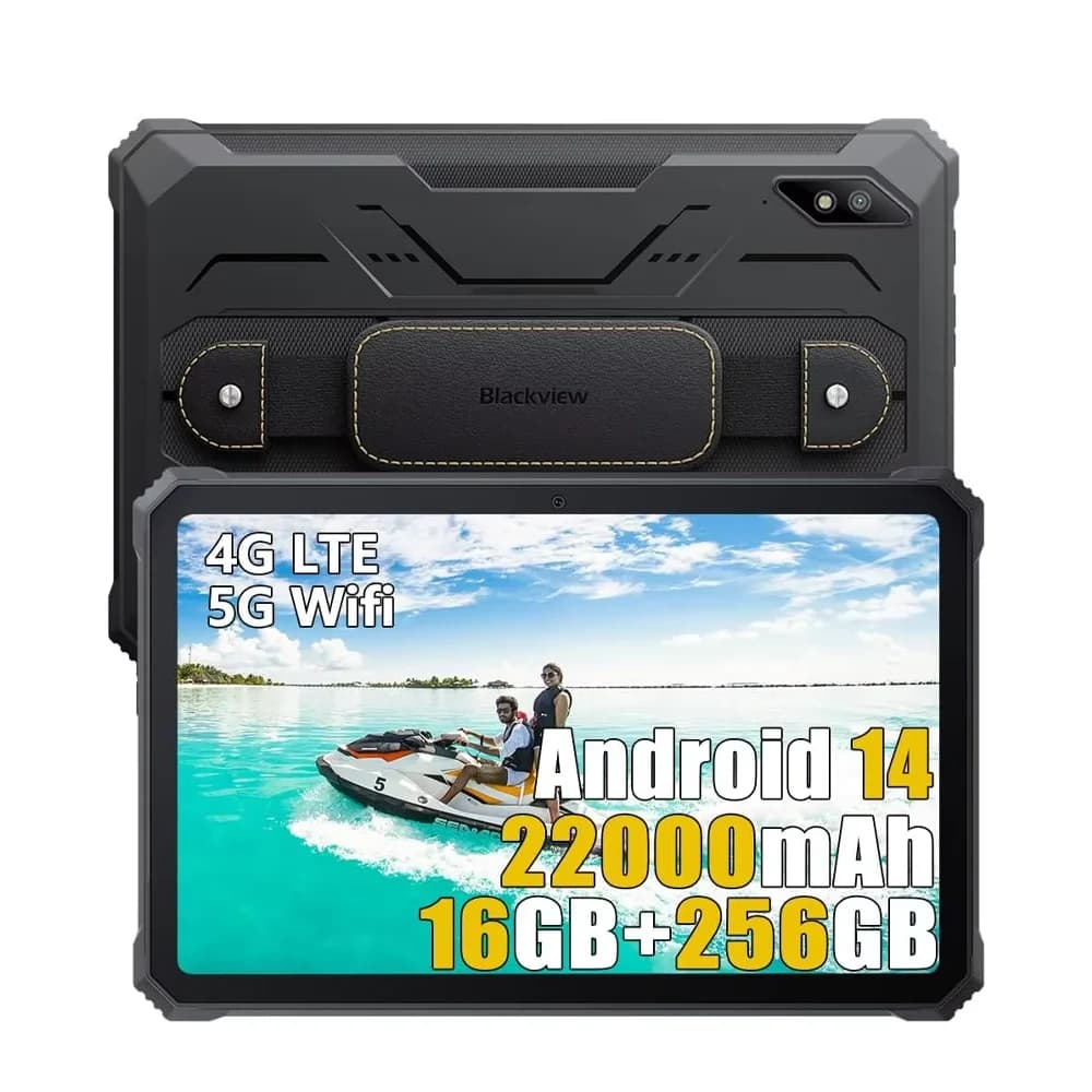 Blackview Active 8 Pro [No EU Charger] Rugged Tablet PC, 16GB Expand RAM(8GB Physical+8GB Virtual RAM) 256GB ROM, 22000mAh Huge Battery, 10.36 Inch HD Display, 48MP Camera, Dual SIM 4G Network, Android 13, Without EU Plug Charger