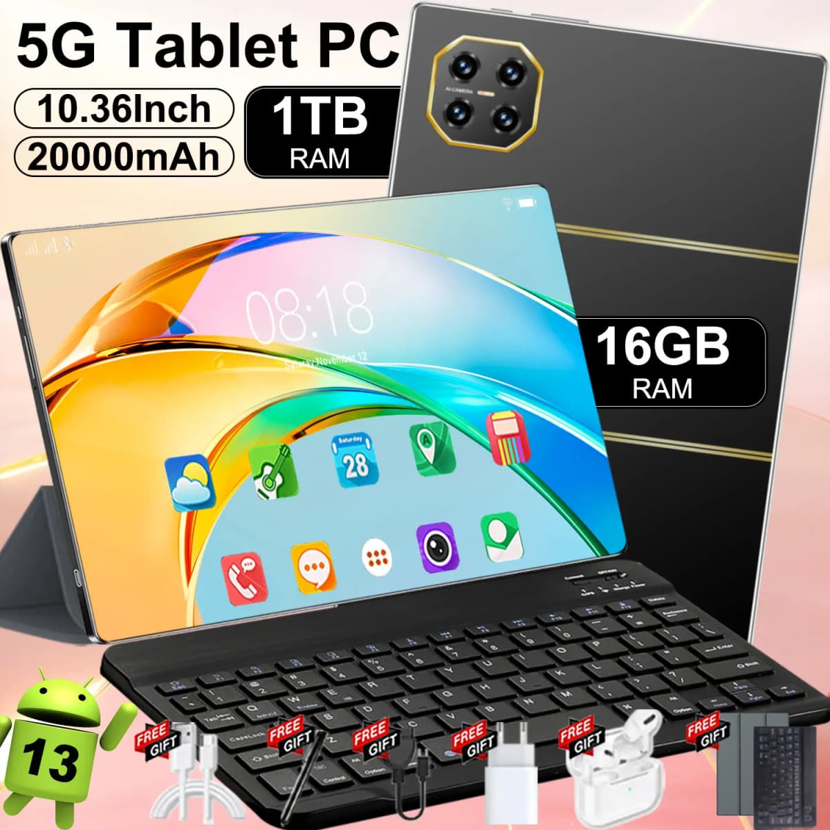 2026 Global Version New Tablet 20000mAh  16GB+1T 10.36inch HD 4K Android13 5G Dual SIM Phone Call WiFi GPS WPS Tablet PC