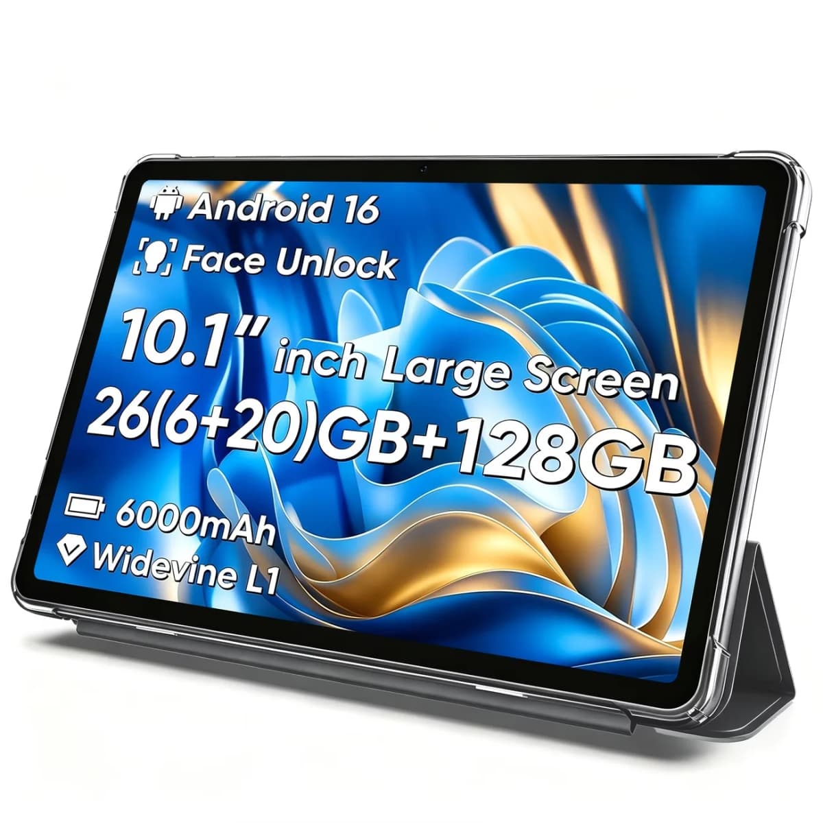 COLORROOM Android 16 Tablet 10.1" IPS, 26GB(6+20) RAM 128GB ROM, Dual Camera, 2.4G/5G WiFi, GMS, Tablet with Case for Work Study