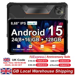 Blackview Active 5 Android 15 Rugged Tablet PC 8GB RAM 128GB ROM 8.68'' IPS 90Hz 6600mAh Doke AI NFC Fingerprint Pad 4G Calling