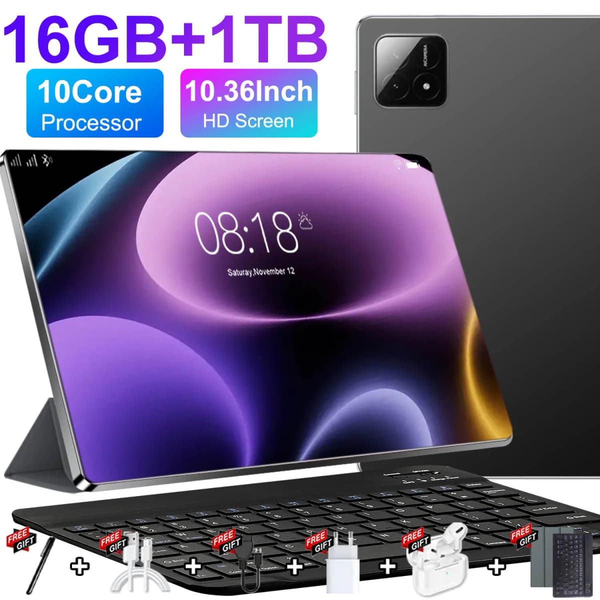 2026 New 10 Core Tablet Android 13 12000mAh Battery 16GB RAM 1TB ROM 16MP+32MP Camera Lightweight For Video Watching