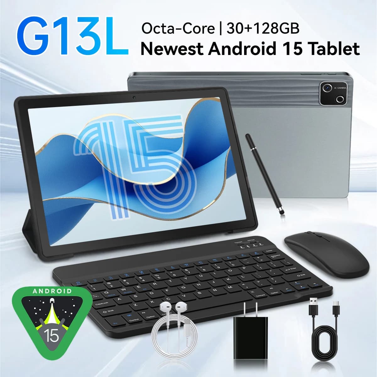 BUFO Octa‑Core Android 15 Tablet US Local Warehouse, 10.1 Inch IPS HD Screen Widevine L1 Support 30GB(6+24) RAM 128GB ROM 6200mAh Battery TF 1TB Expand Dual Camera