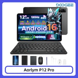 DOOGEE AORLYM P12 Pro Tablet 48GB+256GB Gemini AI 12" 2.4K 120Hz Display 12000mAh Large Battery UNISOC T7300 Widevine L1 4G Dual SIM Android 16 Smart Pad