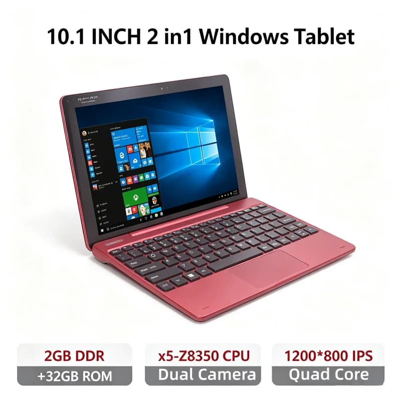 Detachable 10.1' Windows RE101 Laptop Tablet, Intel X5-Z8350, 2GB DDR 32GB ROM HD IPS Screen Dual Camera, HDMI-Compatible