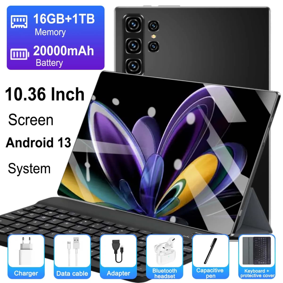 12000mAh Large Battery Portable Android 13 16MP+32MP Camera 5G WiFi 10 Core Processor Tablet 16GB RAM 1TB ROM 2026 New For Road Trip Media Playback And Memo Recording