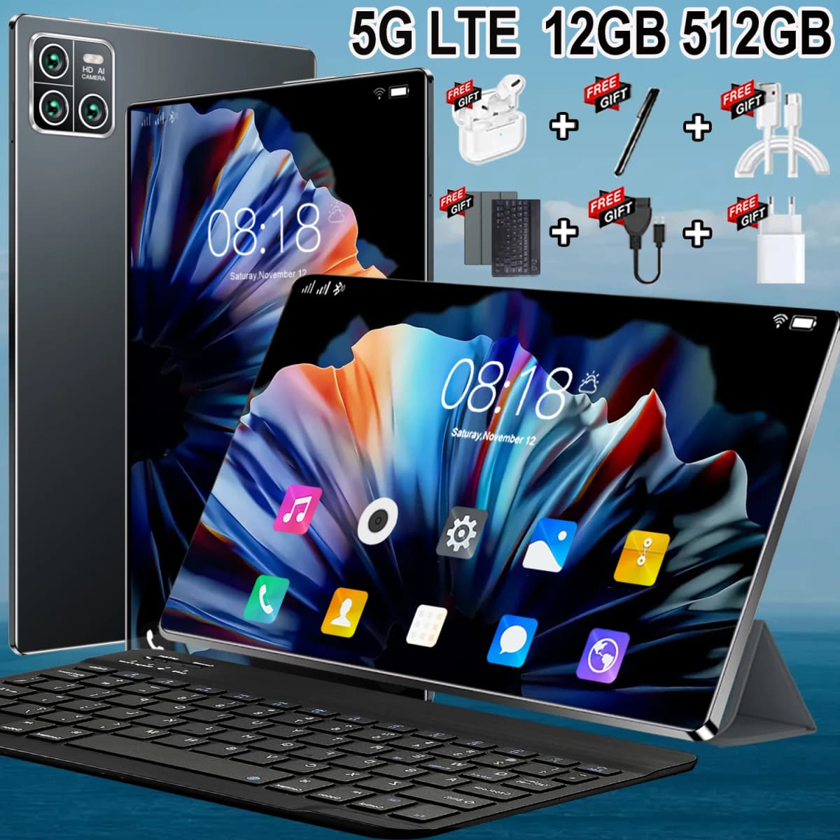 2026 Light Tablet 10.36 Inch 4K Hd Ips 14 Core Snapdragon 8 Gen2 Pure Android 13 Global Version 12Gb+512Gb 20000Mah Battery 5g Wifi Bluetooth Wps Gps 16Mp+32Mp Cameras