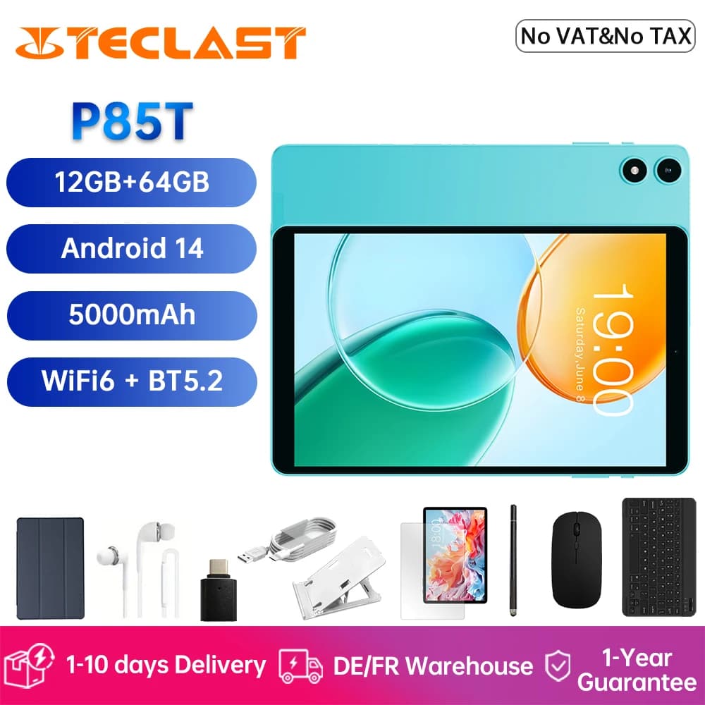 Teclast P85T Tablet PC Allwinner A523 8-Core/8inch 1280*800 HD IPS/4GB RAM/64GB ROM/5000mAh Type-C/Android 14/WiFi6+BT5.2