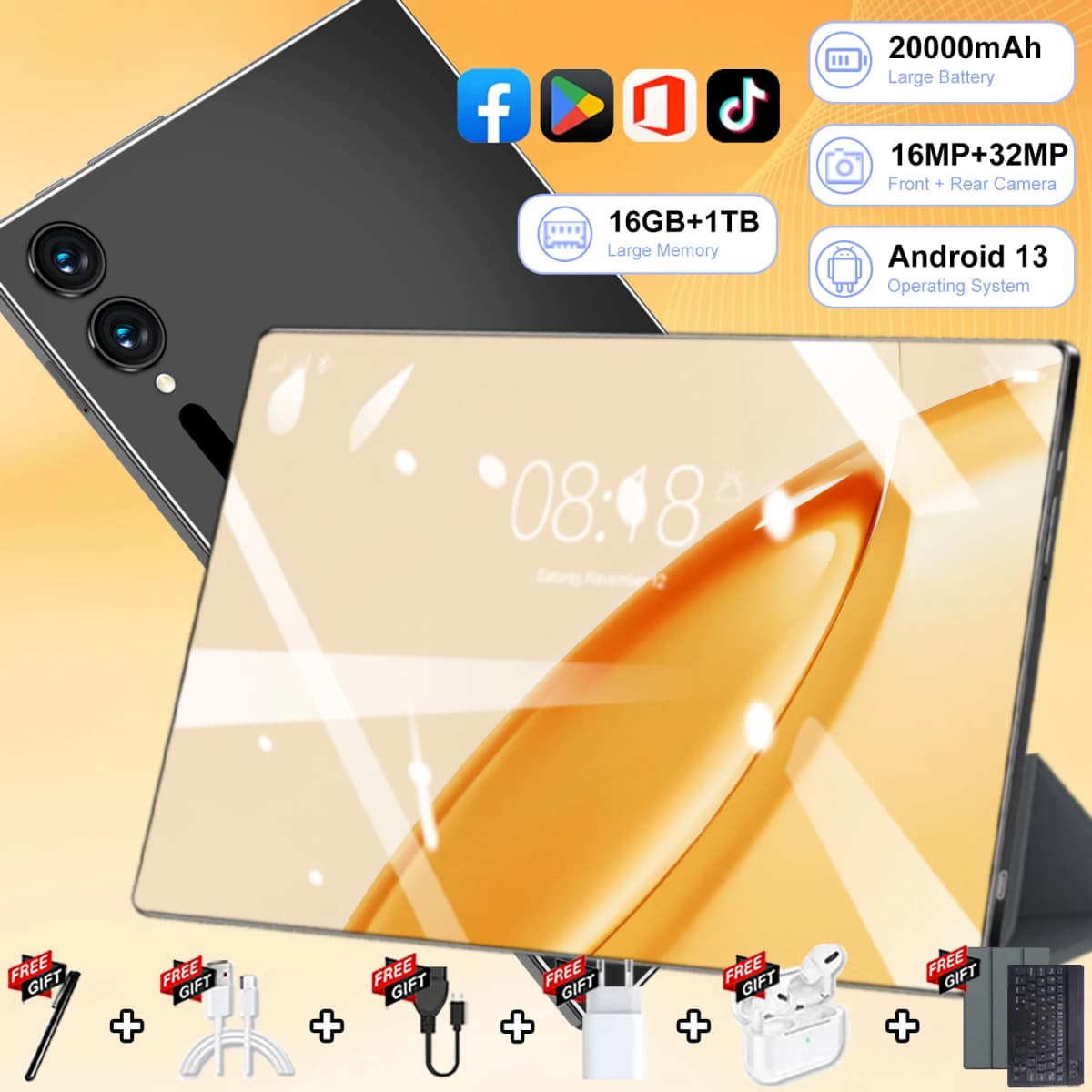 20000mAh 16GB+1T  10.36 inch HD 4K Global Version Original New Pro Tablet  Android 13  5G Dual SIM Bluetooth WiFi GPS Tablet