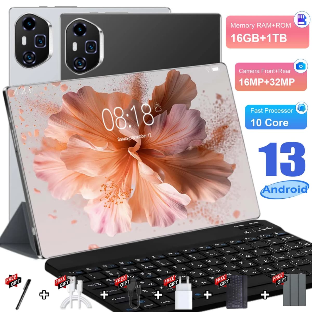 2026 New Android 13 Tablet 12000mAh Large Battery 16GB RAM 1TB ROM 10 Core Processor 5G WiFi Portable 16MP+32MP Camera For Home Entertainment And Casual Reading