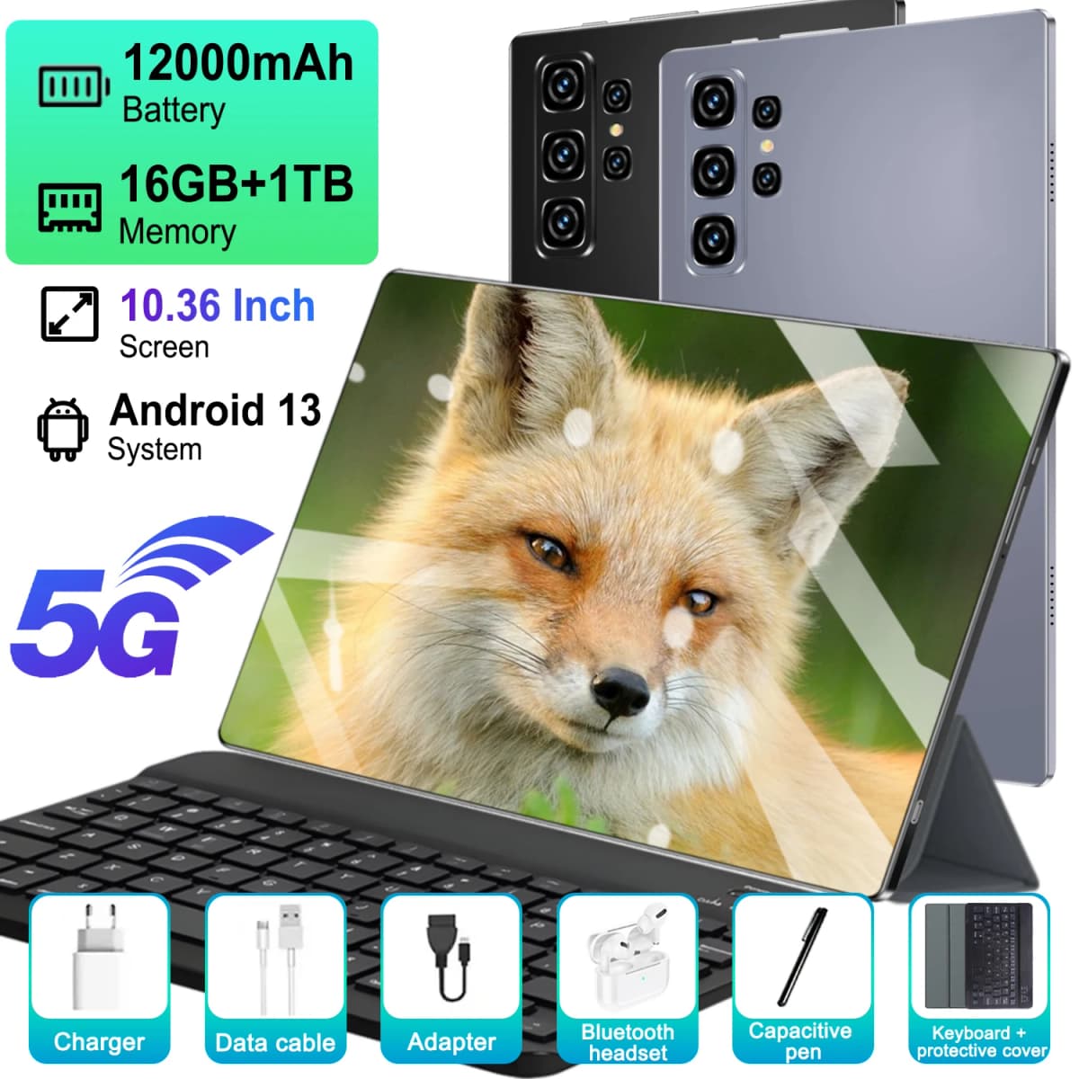 2025 Multi Purpose 5G Tablet 10.36 Inch HD Screen 16GB 1TB 12000mAh 10 Core Dual SIM GPS With Keyboard