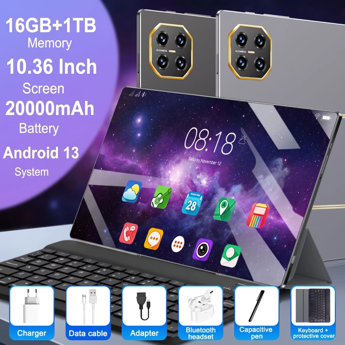 Android 13 Portable Tablet 10 Core 20000mAh Battery 16GB RAM 1TB Storage 16MP+32MP Dual Camera 5G WiFi Suitable for Student DailyAndroid 13 Portable Tablet 10 Core 12000mAh Battery 16GB RAM 1TB Storage 16MP+32MP Dual Camera 5G WiFi  Entertainment and Gift