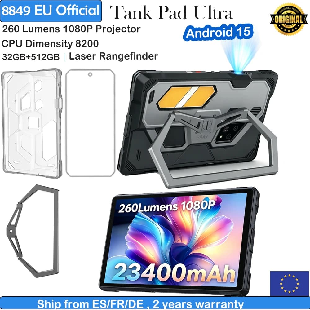 8849 Tank Pad Ultra Unihertz Projector Rugged Tablet 260 Lumens 1080P 23400mAh 5G Android15 Wifi Laser Rangerfinder 32+512GB Dimensity 8200 Phone Smart Tablet Two SIM Cards