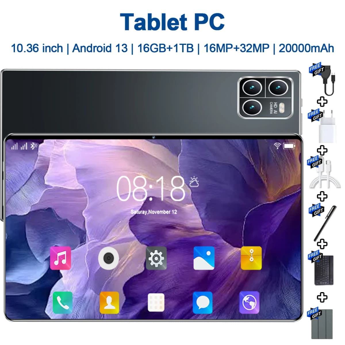 16GB Ram 1TB Rom Android13 Original 5G Pad 10.36inch 20000mAh Bluetooth 14core WIFI Office GPS HD Tablet with keyboard