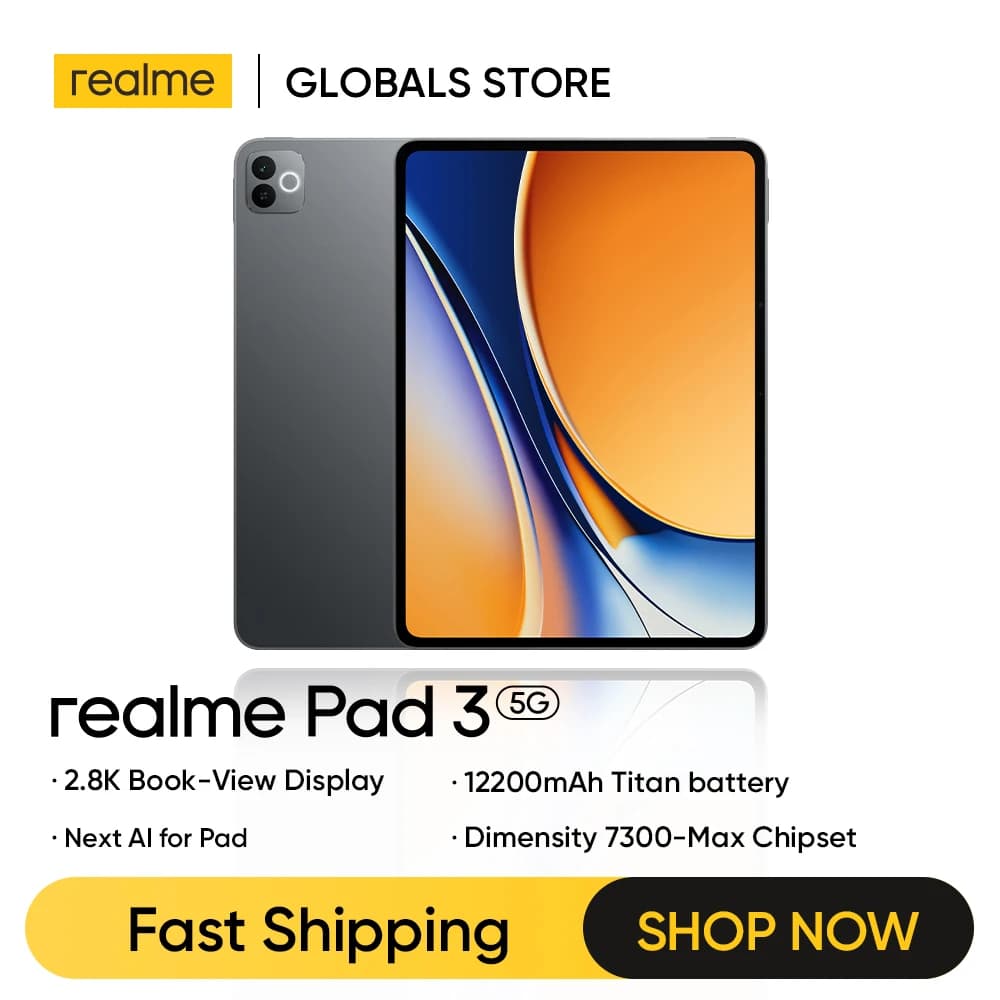 [New Launch] realme Pad 3 5G Global Version 256GB Dimensity 7300-Max 120Hz 2.8K Display 12200mAh Titan Battery 45W Charge