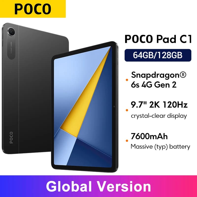 Global Version Poco Pad C1 9.7" 2K 120Hz crystal-clear display 8MP rear camera Snapdragon® 6s 4G Gen 2 Mobile Platform 7600mAh