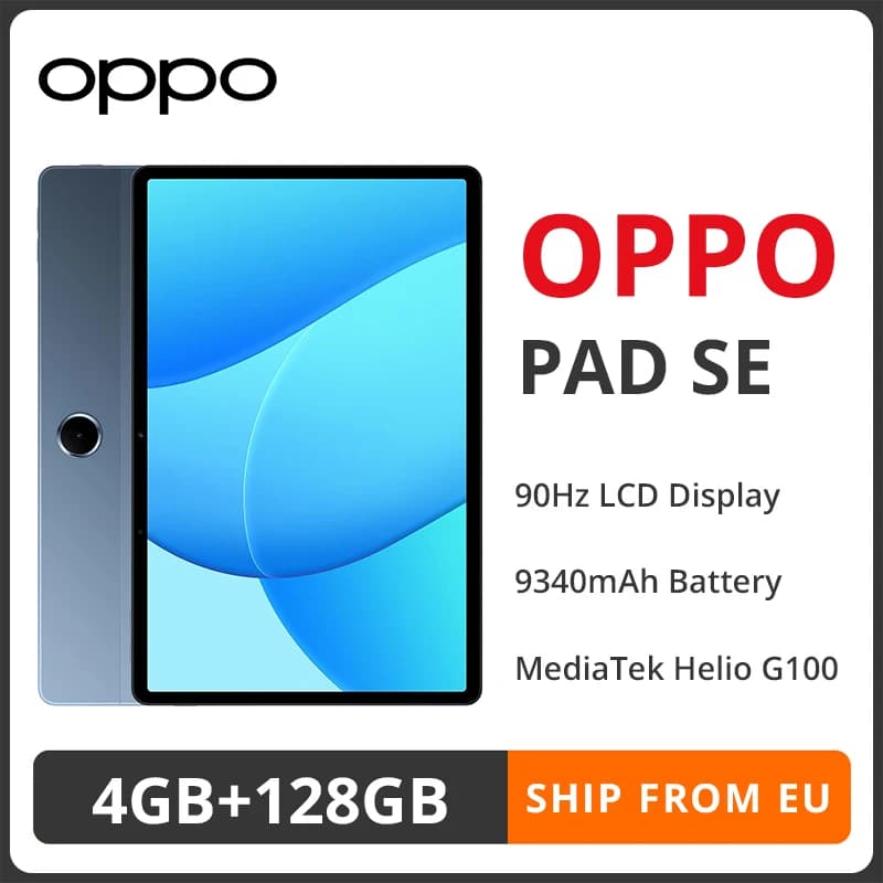 Original OPPO Pad SE Tablet 4GB 128GB MediaTek Helio G100 90Hz LCD Display 1920x1200 Resolution 9340mAh Battery Facial Recognition