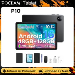 POCKAM P10 Tablet 10.1 "Tablet PC Display 48GB RAM(8GB + 40GB) 128GB ROM 7000mAh Unisoc T310 Android 16 Gemini AI Widevine L1