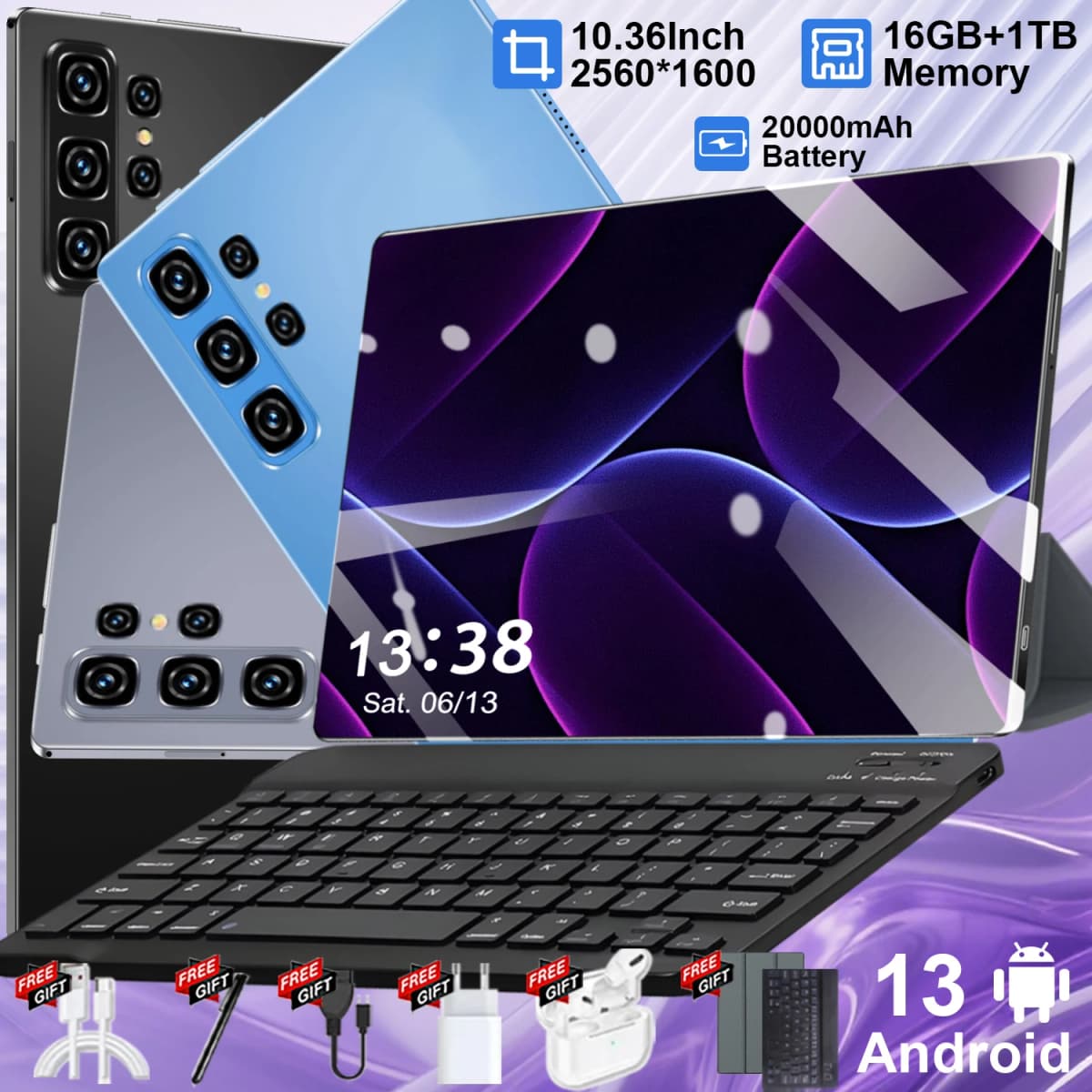 Android 13 16MP+32MP 5G Global Version Pad 20000mAh 10.36 Inch 16GB+1TB WPS+5G WiFi Bluetooth Dual SIM Phone Call Tablet
