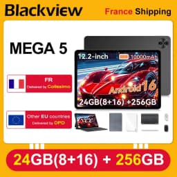 [Shipping from France] Blackview Mega 5 Tablet Pc,12.2" 2.4K Ultra‑Clear Ips 120Hz,Tüv Süd Low Blue Light,24Gb(8+16) Ram 256Gb Rom,10000Mah 55W,Wi‑Fi 6,Dual 2W Box Speakers,Doke Os_P 5.0 Android 16,1080P Widevine L1 for Netflix Disney+ Prime Video