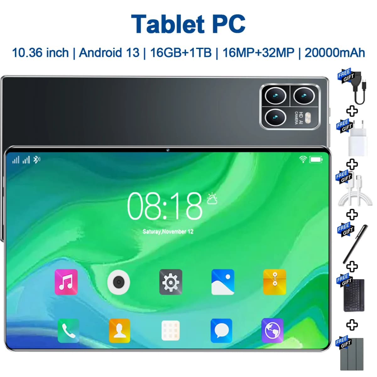 Original 5G Pad 16GB Ram 1TB Rom 10.36inch 20000mAh Android13 Bluetooth 14core WIFI Office GPS HD Tablet with keyboard