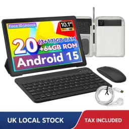 URAO 10.1 Inch Android 15 Tablet PC 20GB RAM 64GB ROM A333 Five Core Processor HD Display WiFi Tablet Computer with Keyboard Mouse Optional Portable Tablet for Study Entertainment UK Local Stock Tax Included