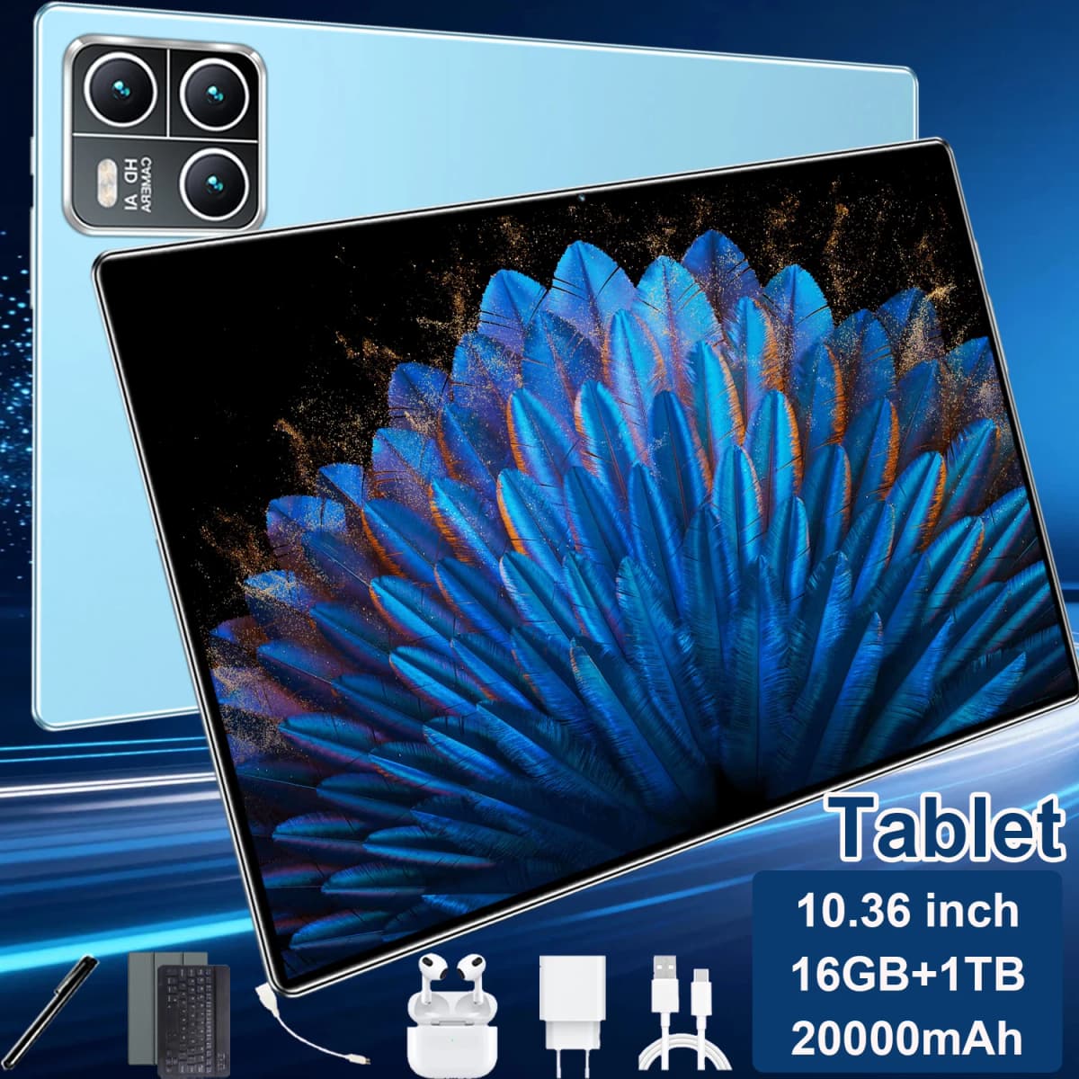 Portable 10.36 Inch Android 13 Global Tablet, 14-Core Powerful Chipset, 16Gb+1Tb Storage Space, 20000Mah Large Capacity Battery, 5g Dual Sim & Wifi, 16Mp+32Mp Hd Dual Cameras