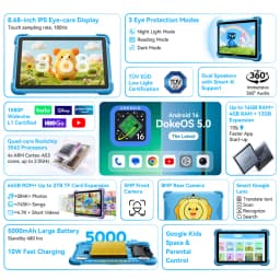 Blackview LINK 1 Kids Tablets 8.68'' HD IPS Display Widevine L1 64GB Android 16 Children's Learning and Play Tablet Pad