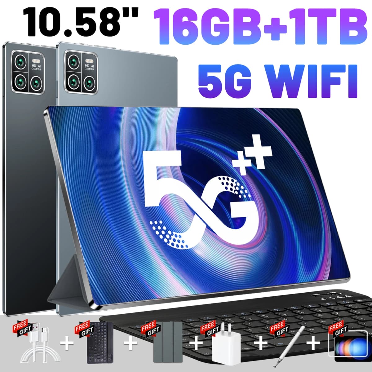 New 2026 5G Tablet 10.58 Inch HD Display 16GB RAM 1TB ROM 20000mAh 14 Core Android13 GPS WPS Dual SIM With Keyboard