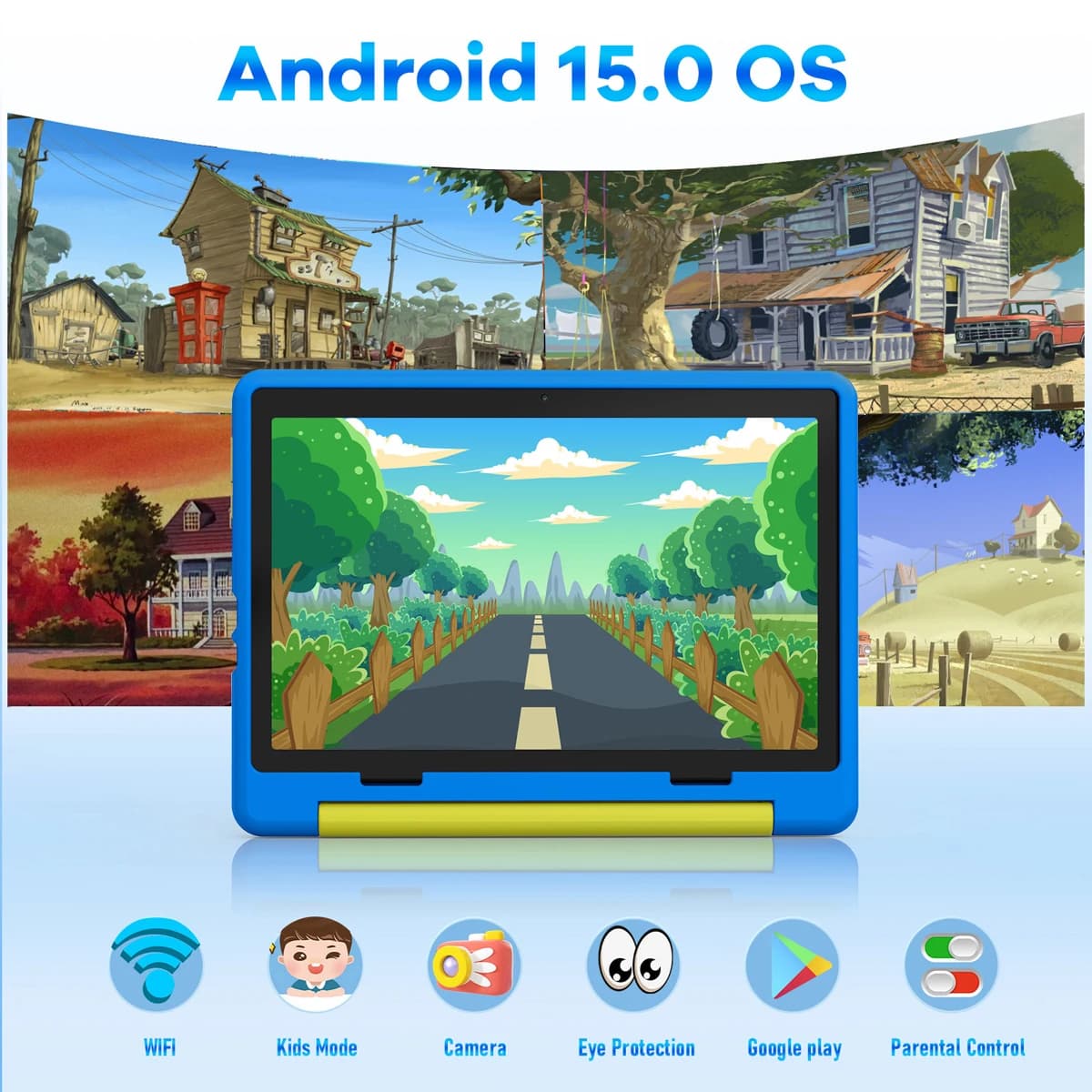 Kids Tablet 10.1 Inch Android 15 Tablet PC 20GB(3+17G) RAM 64GB ROM A333 Five‑Core HD LCD 5000mAh Parental Control Children Learning Tablet Only Tablet