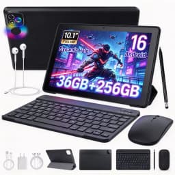 URAO X6ProL 10.1 Inch Android 16 AI Tablet PC 36GB(6GB+30GB) RAM 256GB ROM IPS Display A537 Octa‑Core 1TB TF Expand 6000mAh Battery WiFi 6 Full Kit with Keyboard Mouse Stylus Case Earphone for Study Work Entertainment Tablet Android