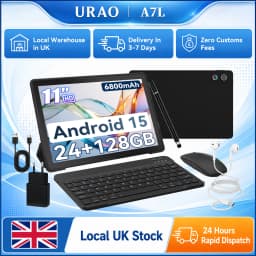 URAO A7L 10.95 Inch Tablet PC Octa Core A523 Android 15 24GB RAM+128GB ROM 6800mAh Battery HD Screen Dual Camera Bluetooth Keyboard Mouse Stylus Full Set Gaming Learning Office Tablet