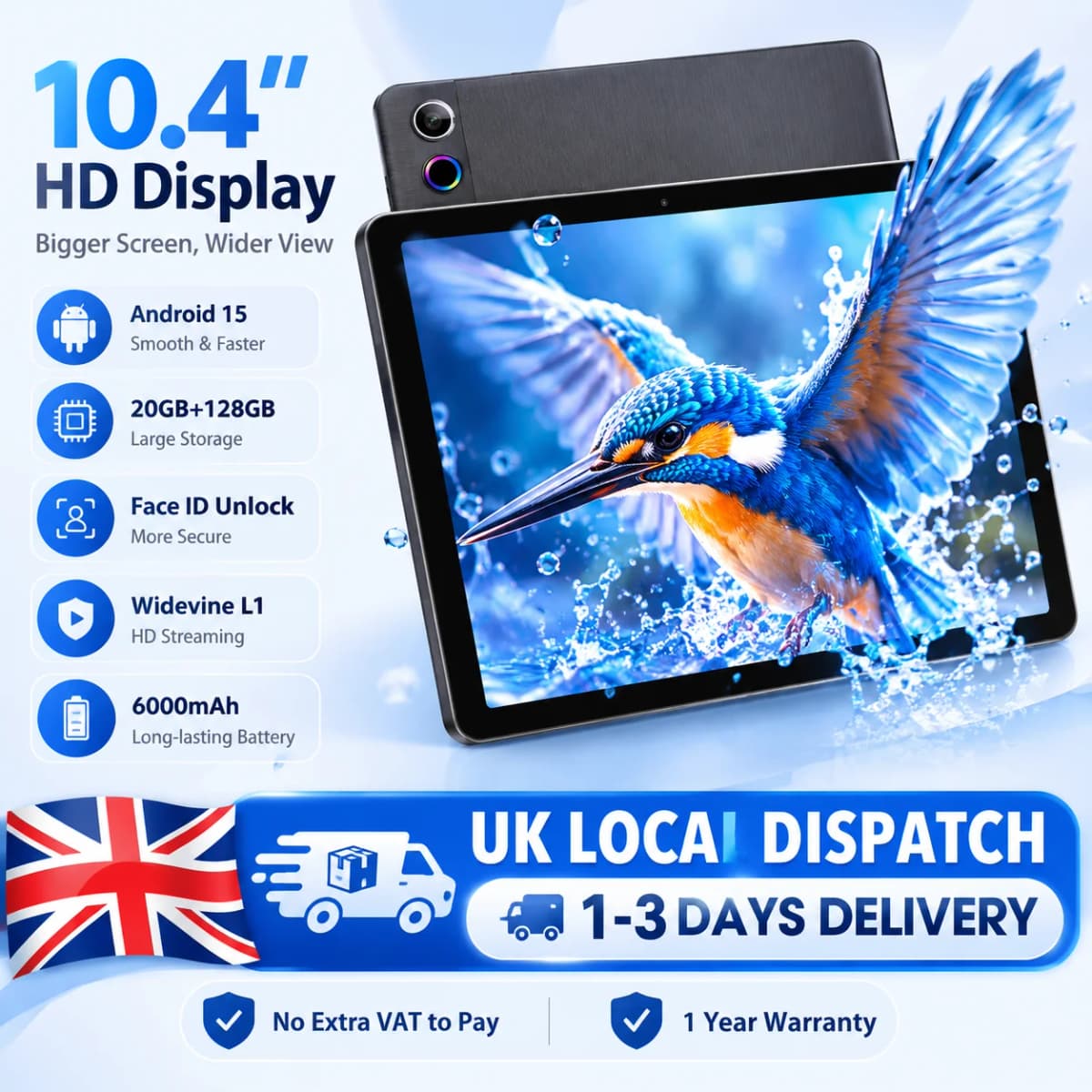 C12 8-Core Tablet PC 10.36 Inch Android 15 Laptop Style Tablet 20GB(3+17GB) RAM 128GB ROM 1280*800 HD LCD 5000mAh Type-C 1TB Expandable Basic Accessory Set For Study Entertainment