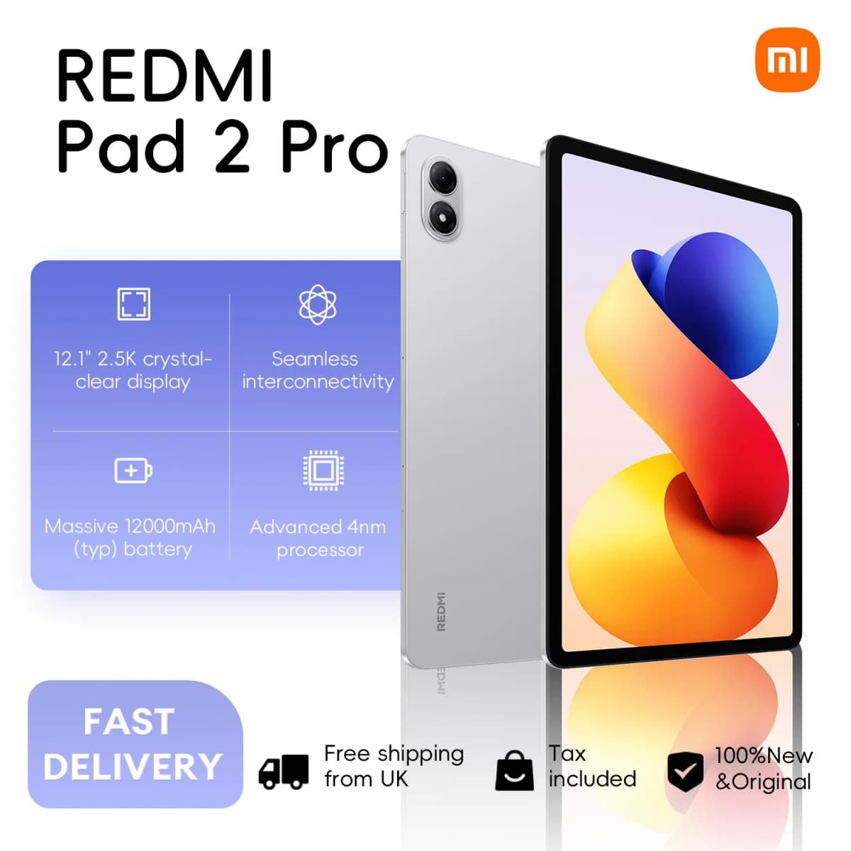 Xiaomi Redmi Pad 2 Pro, 8+256GB, Global Version, WIFI 6 12.1" 2.5K 120Hz Display Snapdragon® 7s Gen 4 Mobile Platform 8MP Camera 12000mAh 33W
