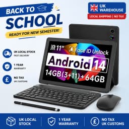 URAO 10.95 Inch Octa Core Tablet PC 24(4+20)GB RAM 128GB ROM Android 14 HD 1280*800 LCD 6800mAh Student Learning Tablet Support TF Card 1TB Expand Back to School Study Entertainment Tablet Full Accessory Bundle