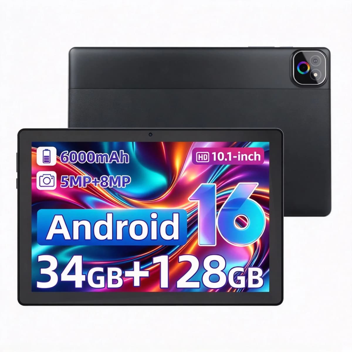 URAO X6 Android16 Tablet 10.1 Inch 34GB(6GB+28GB) RAM 128GB ROM Octa‑Core A523 CPU 1TB Expand 6000mAh Battery 1280x800 IPS Display Widevine L1 WiFi6 Tablet PC