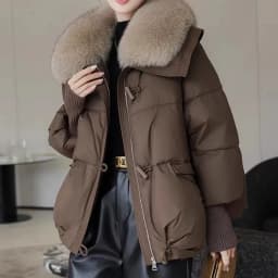 2026 Autumn Winter New Big Fur collar Cotton Jacket Women's Short Korean version Loose Thick Coats Female Warm Parka Overcoat