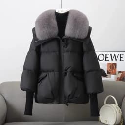 2026 Autumn Winter New Big Fur collar Cotton Jacket Women's Short Korean version Loose Thick Coats Female Warm Parka Overcoat