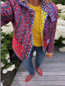 Reversible Jacket Retro Print Color Block Coat Woman Lapel Collar Top Striped Patch Pocket Outerwear Winter Autumn Clothes