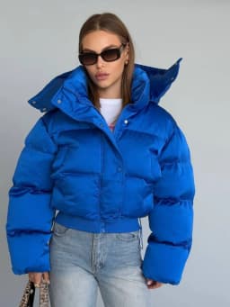 Women's Puffy Cotton Hooded Coats Loose Stand Collar Zipper Pockets Elastic Hem Padded Cropped Coat 2026 Winter Lady Jacket New