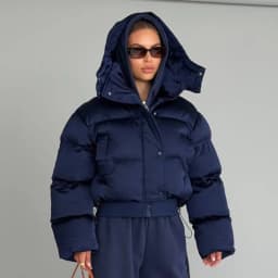 Women's Puffy Cotton Hooded Coats Loose Stand Collar Zipper Pockets Elastic Hem Padded Cropped Coat 2026 Winter Lady Jacket New